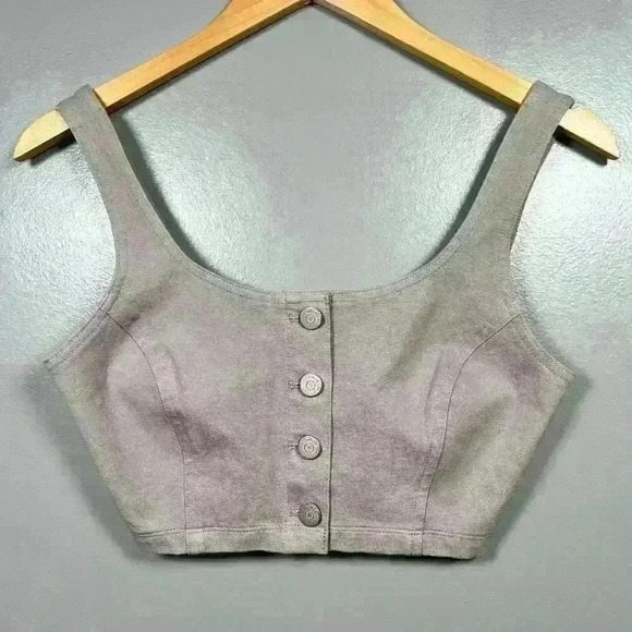 ARITZIA WILFRED FREE Crop Bralette Stretch Denim Button Tank Top Women Small 0 - Picture 1 of 7